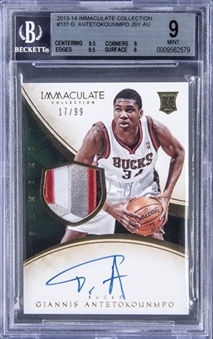 2013-14 Immaculate Collection #131 Giannis Antetokounmpo Signed Patch Rookie Card (#17/99) - BGS MINT 9/BGS 10 